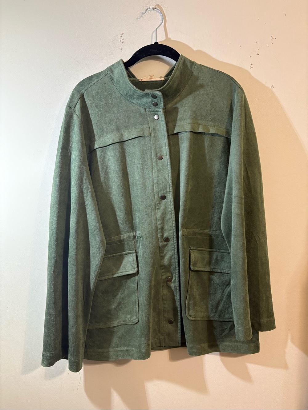 Solitaire Sage green faux suede open cardigan duster jacket women’s XL adj waist
